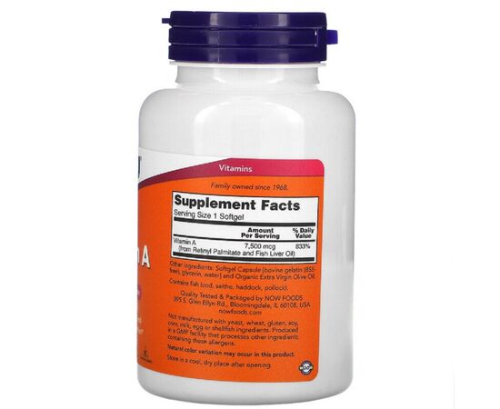 Витамин Now Foods Витамин А, Vitamin A, 25,000 МЕ, 100 желатиновых капсул (NF0340), изображение 2 Витамин Now Foods Витамин А, Vitamin A, 25,000 МЕ, 100 желатиновых капсул (NF0340), изображение 2