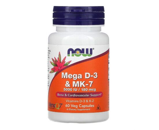 Витамин Now Foods Витамины D-3 & MK-7, 5000 МЕ / 180 мкг, 60 капсул (NOW-00384)