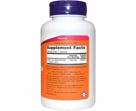Витамин Now Foods Ниацинамид (В3) 500мг, 100 капсул (NOW-00478), изображение 2 Витамин Now Foods Ниацинамид (В3) 500мг, 100 капсул (NOW-00478), изображение 2