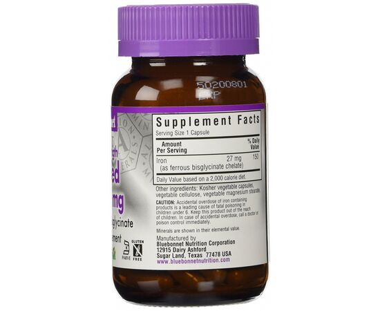 Мінерали Bluebonnet Nutrition Супер Сильне Хелатне Залізо, Albion, 90 гелевих капсул (BLB-00670), зображення 2
