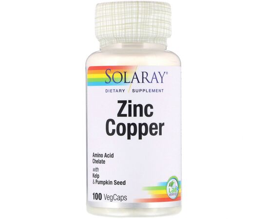 Минералы Solaray Цинк и Медь, Zinc Copper, 100 вегетарианских капсул (SOR-47105)