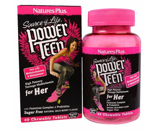 Мультивитамин Natures Plus Мультивитамины для Девушек, Вкус Лесных Ягод, Power Teen, 6 (NAP-30004)