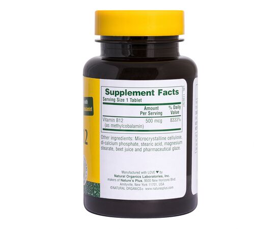 Вітамін Natures Plus Вітамін B-12 (Метилкобаламін), Nature's Plus, 500 мкг, 90 Та (NTP1710), зображення 2 Вітамін Natures Plus Вітамін B-12 (Метилкобаламін), Nature's Plus, 500 мкг, 90 Та (NTP1710), зображення 2