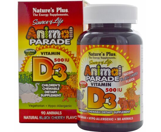 Вітамін Natures Plus Вітамін D3 для Дітей, Смак Чорної Вишні, Animal Parade, 90 ж (NAP-29950)