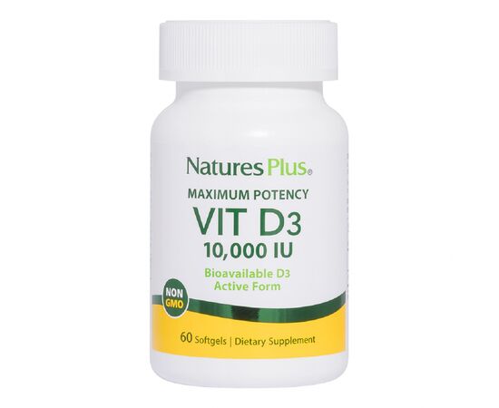 Витамин Natures Plus Витамин D3, 10 000 МЕ, Nature's Plus, 60 гелевых капсул (NAP-01048)