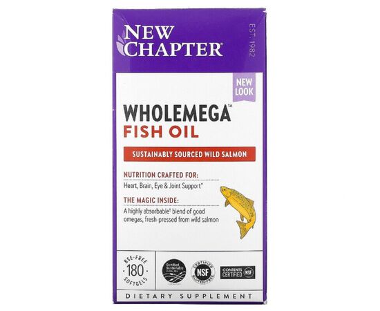Жирні кислоти New Chapter Жир Аляскинского лосося 1000мг, Wholemega, Alaskan Salmon Oi (NCR-05000)