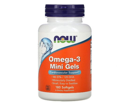 Жирные кислоты Now Foods Омега-3, Omega-3 Mini Gels, 180 мягких таблеток (NOW-01685)