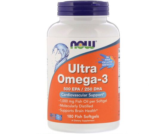 Жирні кислоти Now Foods Ультра Омега-3, 500 EPA / 250 DHA, Ultra Omega-3, 180 гелеви (NOW-01665)