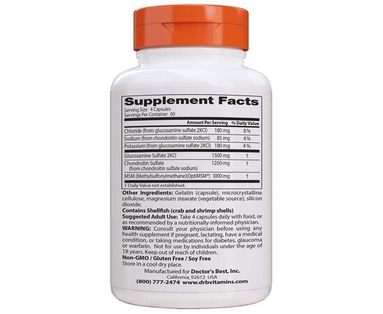 Витаминно-минеральный комплекс Doctor's Best Глюкозамин & Хондроитин & МСМ, OptiMSM, 240 капсул (DRB-00081), изображение 2 Витаминно-минеральный комплекс Doctor's Best Глюкозамин & Хондроитин & МСМ, OptiMSM, 240 капсул (DRB-00081), изображение 2
