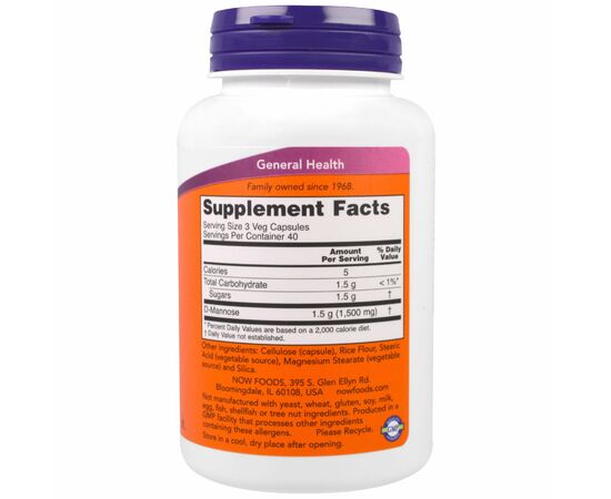 Витамин Now Foods D-Манноза 500мг, 120 гелевых капсул (NOW-02811), изображение 2