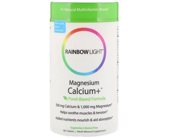 Минералы Rainbow Light Магний Кальций +, Magnesium Calcium+, Food-Based Formula, 1 (RLT-10102)