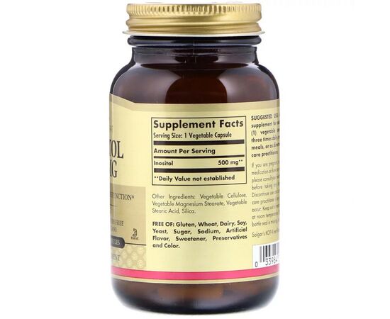Витамин Solgar Інозітол (В8), Inositol, 500 мг, 100 вегетаріанських капсул (SOL-01450), изображение 2 Витамин Solgar Інозітол (В8), Inositol, 500 мг, 100 вегетаріанських капсул (SOL-01450), изображение 2
