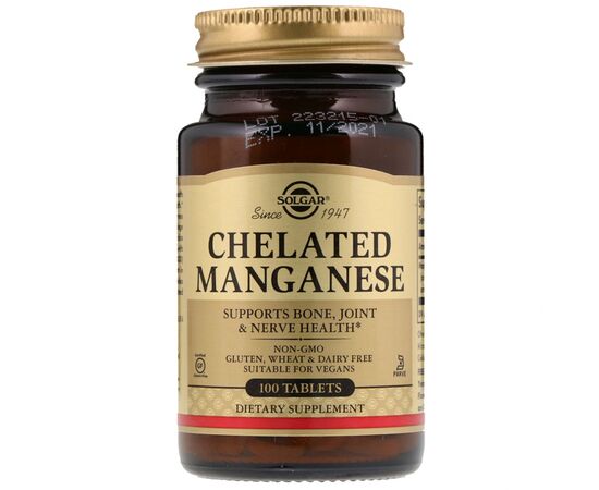Мінерали Solgar Марганець, Chelated Manganese, 100 таблеток (SOL-00720)