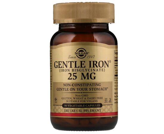 Мінерали Solgar Хелатне залізо, Gentle Iron, 25 мг, 90 капсул (SOL-01249)