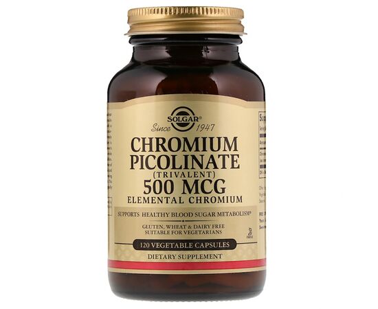 Мінерали Solgar Хром Піколінат, Chromium Picolinate, 500 мкг, 120 капсул (SOL-00872)