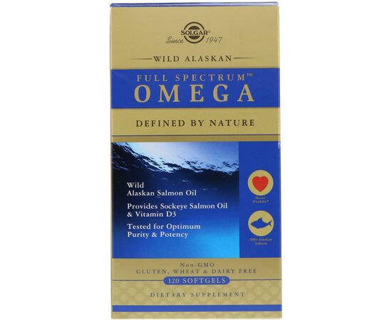 Жирні кислоти Solgar Жир Аляскинского Лосося, Wild Alaskan Salmon Oil, 120 гелев (SOL-01110)