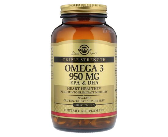 Жирные кислоты Solgar Рыбий Жир, Омега 3 (Omega-3 EPA, DHA), 950 мг, Тройная Сила, (SOL-02058)