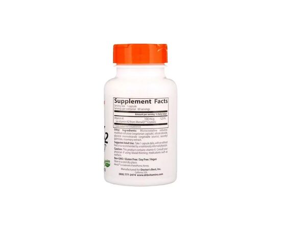 Витамин Doctor's Best Витамин К2 в Форме МК-7, Vitamin K2 as MK-7, 100 мкг, 60 ка (DRB-00334), изображение 2 Витамин Doctor's Best Витамин К2 в Форме МК-7, Vitamin K2 as MK-7, 100 мкг, 60 ка (DRB-00334), изображение 2