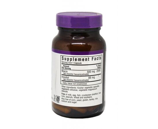 Витамин Bluebonnet Nutrition Ниацин без инфузата (В3) 500мг, 60 гелевых капсул (BLB0462), изображение 2