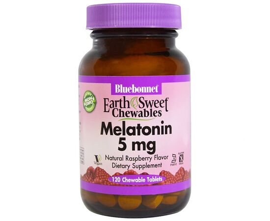 Аминокислота Bluebonnet Nutrition Мелатонин 5мг, Вкус Малины, Earth Sweet Chewables, 120 жев. (BLB-00997)