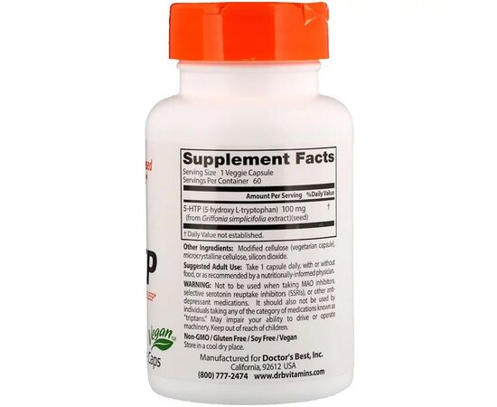 Аминокислота Doctor's Best 5-HTP (Гидрокситриптофан), 100мг, 60 капсул (DRB-00077), изображение 2 Аминокислота Doctor's Best 5-HTP (Гидрокситриптофан), 100мг, 60 капсул (DRB-00077), изображение 2