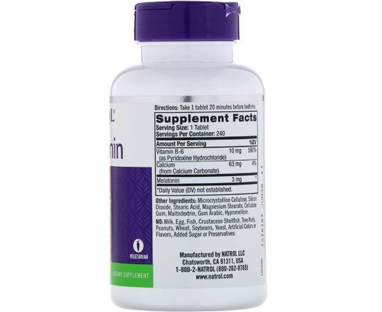 Амінокислота Natrol Мелатонін, Melatonin 3 мг, 240 таблеток (NTL-16068), зображення 2