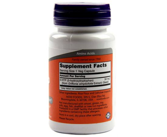 Аминокислота Now Foods 5-HTP (Гидрокситриптофан), 50 мг, 30 вегетарианских капсул (NOW-00097), изображение 2 Аминокислота Now Foods 5-HTP (Гидрокситриптофан), 50 мг, 30 вегетарианских капсул (NOW-00097), изображение 2