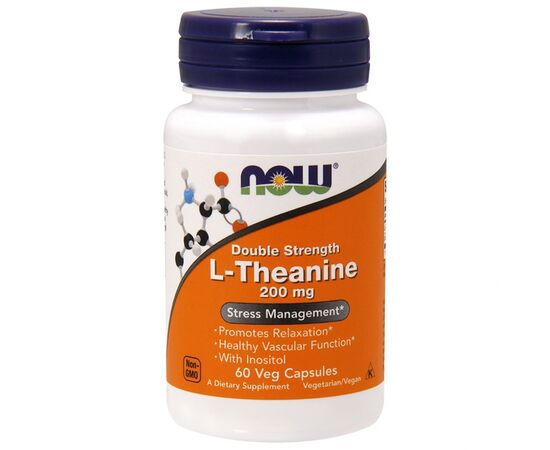 Аминокислота Now Foods L-Теанин, L-Theanine, Double Strength, 200 мг, 60 вегетариа (NOW-00147)