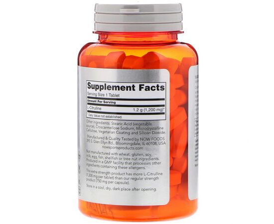 Амінокислота Now Foods L-Цитруллин, L-Citrulline, 1200 мг, 120 таблеток (NF0116), зображення 2 Амінокислота Now Foods L-Цитруллин, L-Citrulline, 1200 мг, 120 таблеток (NF0116), зображення 2