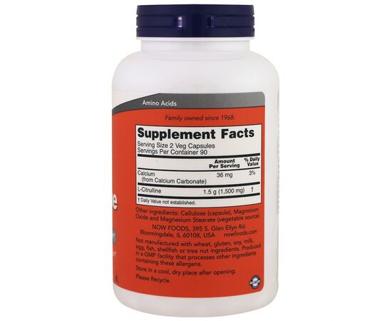 Амінокислота Now Foods L-Цитруллин, L-Citrulline, 750 мг, 180 капсул (NF0103), зображення 2 Амінокислота Now Foods L-Цитруллин, L-Citrulline, 750 мг, 180 капсул (NF0103), зображення 2