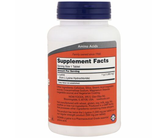 Аминокислота Now Foods Лизин 1000мг, 100 таблеток (NOW-00113), изображение 2 Аминокислота Now Foods Лизин 1000мг, 100 таблеток (NOW-00113), изображение 2