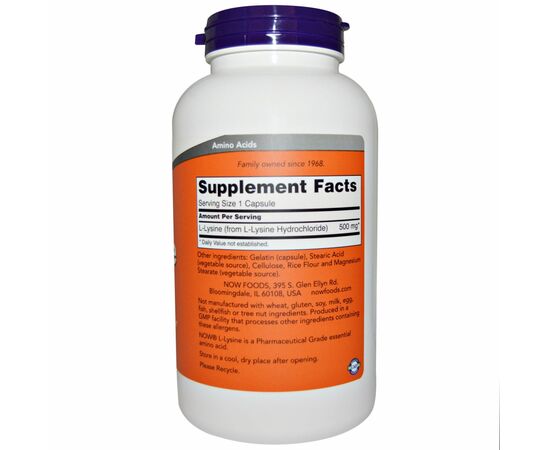 Аминокислота Now Foods Лизин 500мг, 250 капсул (NOW-00112), изображение 2 Аминокислота Now Foods Лизин 500мг, 250 капсул (NOW-00112), изображение 2