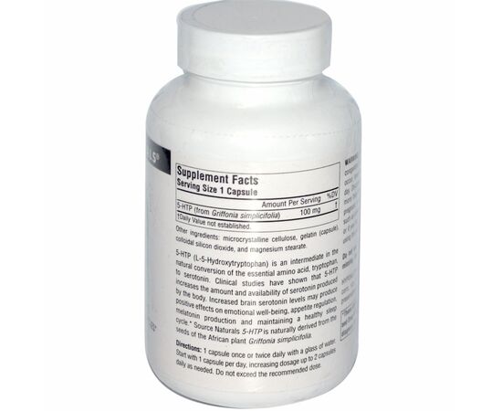 Аминокислота Source Naturals 5-HTP (Гидрокситриптофан), 100мг, Serene Science, 60 капсул (SN1695), изображение 2