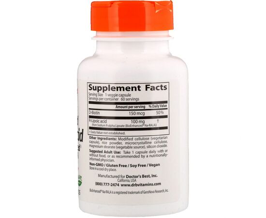 Антиоксидант Doctor's Best R-Липоевая Кислота, R-Lipoic Acid, 100 мг, 60 капсул (DRB-00123), изображение 2 Антиоксидант Doctor's Best R-Липоевая Кислота, R-Lipoic Acid, 100 мг, 60 капсул (DRB-00123), изображение 2