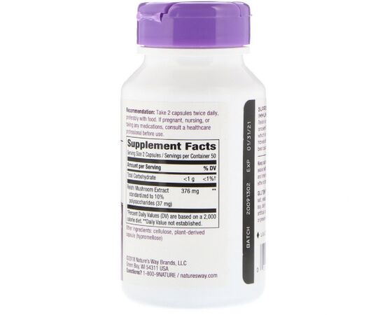 Травы Nature's Way Грибы Рейши, Reishi, Standardized, 376 mg, 100 Капсул (NWY-62700), изображение 2