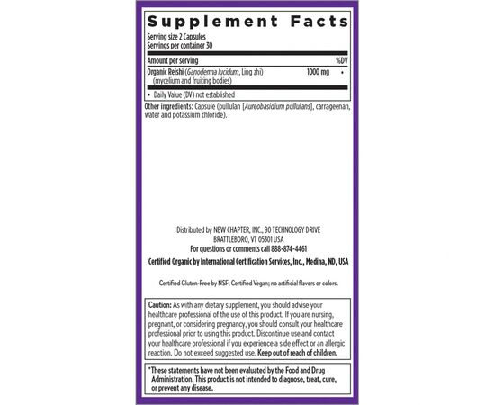 Травы New Chapter Грибы Рейши, Reishi, 60 вегетарианских капсул (NCR-00235), изображение 2 Травы New Chapter Грибы Рейши, Reishi, 60 вегетарианских капсул (NCR-00235), изображение 2
