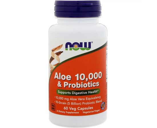Травы Now Foods Алоэ 10 000 & Пробиотики, 60 вегетарианских капсул (NOW-03029)