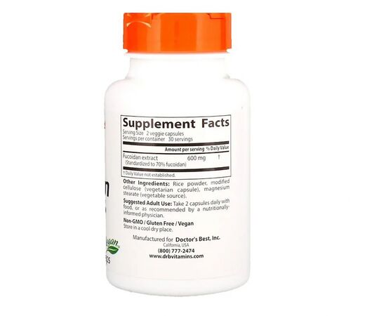 Травы Doctor's Best Фукоидан 70%,  60 вегетарианских капсул (DRB-00165), изображение 2 Травы Doctor's Best Фукоидан 70%,  60 вегетарианских капсул (DRB-00165), изображение 2
