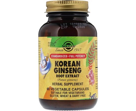 Травы Solgar Корень Женьшеня (Экстракт), Korean Ginseng Root Extract, 60 (SOL-04138)