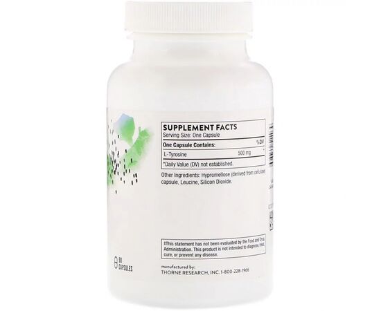 Аминокислота Thorne Research L-тирозин 500мг, L-Tyrosine, 90 капсул (THR-51403), изображение 2 Аминокислота Thorne Research L-тирозин 500мг, L-Tyrosine, 90 капсул (THR-51403), изображение 2
