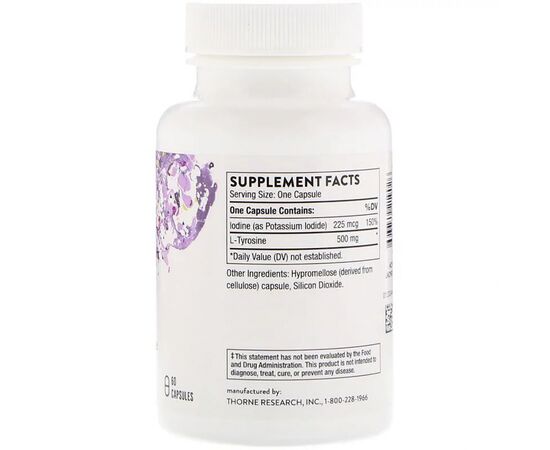Аминокислота Thorne Research Питание Щитовидной Железы, Йод и Тирозин,  Iodine & Tyrosin (THR-21902), изображение 2