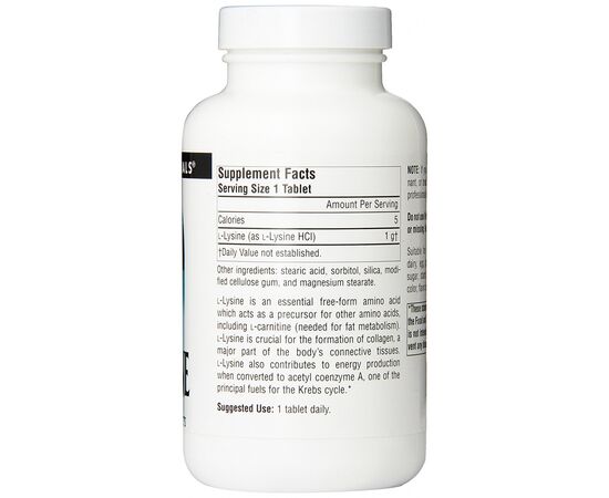 Аминокислота Source Naturals Лизин 1000мг, 100 таблеток (SNS-00142), изображение 2