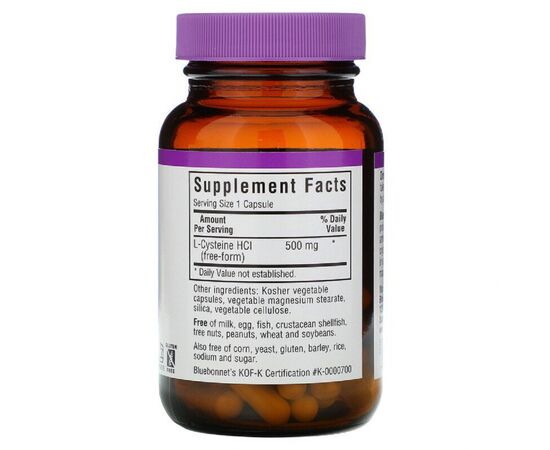 Аминокислота Bluebonnet Nutrition L-Цистеин 500 мг, L-Cystein, 60 вегетарианских капсул (BLB0038), изображение 2 Аминокислота Bluebonnet Nutrition L-Цистеин 500 мг, L-Cystein, 60 вегетарианских капсул (BLB0038), изображение 2
