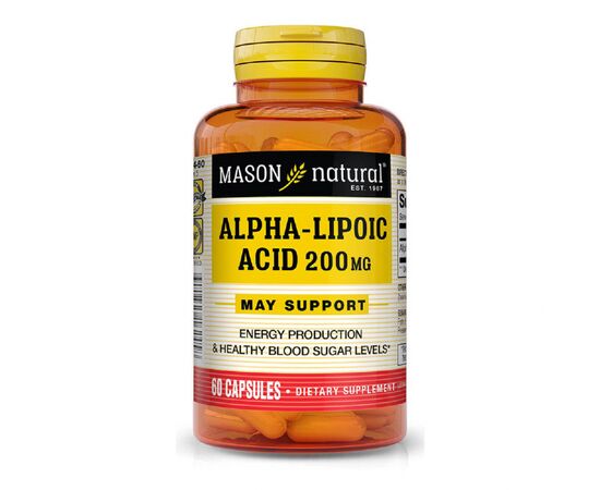 Аминокислота Mason Natural Альфа-липоевая кислота 200 мг, Alpha Lipoic Acid, 60 капсул (MAV16245)