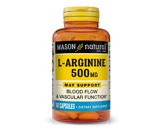 Аминокислота Mason Natural L-Аргинин 500 мг, L-Arginine, 60 капсул (MAV-12645)