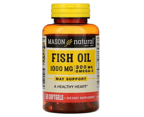 Жирні кислоти Mason Natural Риб'ячий жир з Омега-3, Omega-3 Fish Oil, 60 гелевих капсул (MAV-12235)