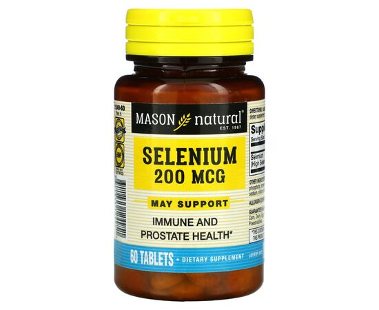 Мінерали Mason Natural Селен 200 мкг, Selenium, 60 таблеток (MAV-12495)