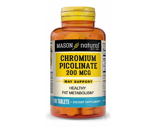 Минералы Mason Natural Хром Пиколинат 200 мкг, Chromium Picolinate, 100 таблеток (MAV12241)