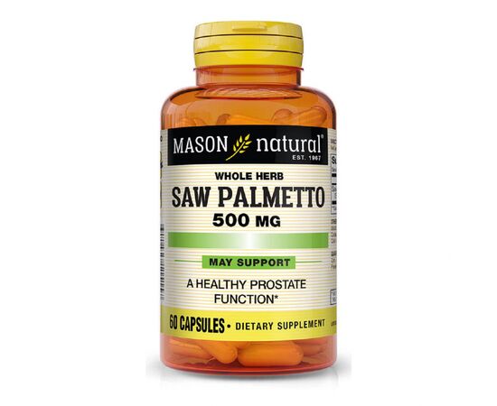 Травы Mason Natural Пальметто 500 мг, Здоровье Простаты, Saw Palmetto, 60 капсу (MAV11515)
