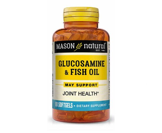 Жирные кислоты Mason Natural Глюкозамин и Рыбий жир, Glucosamine & Fish Oil, 90 гелевых (MAV14149)